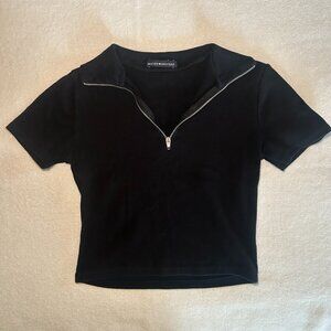 Brandy Melville Black Quarter Zip T-Shirt Top
